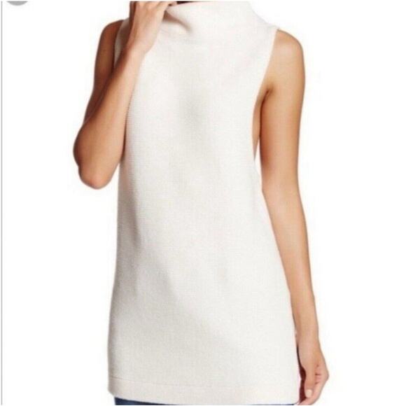 Free People XS Isla Ottoman Sweater Slouchy Sleeveless Ivory Tunic Turtleneck - Picture 2 of 13
